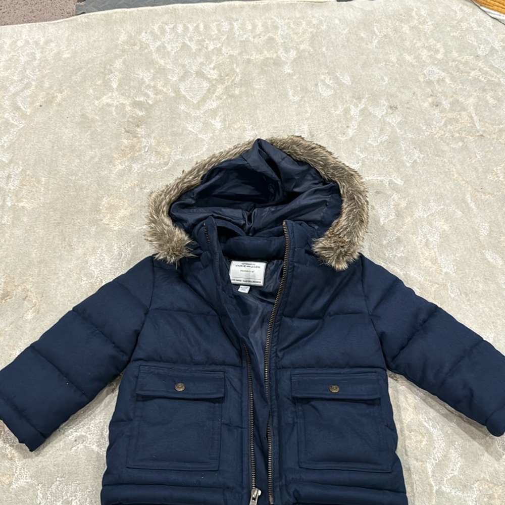 Janie and Jack navy puffer with faux fur trim hood unisex